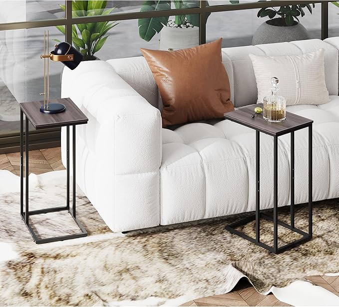 WLIVE Side Table Set of 2, C Shaped End Table Sets, Small Sofa Side Tables Bedroom, Living Room, Home Office, 2-Tier Couch Bedside Table for Small Spaces, A-Grey
