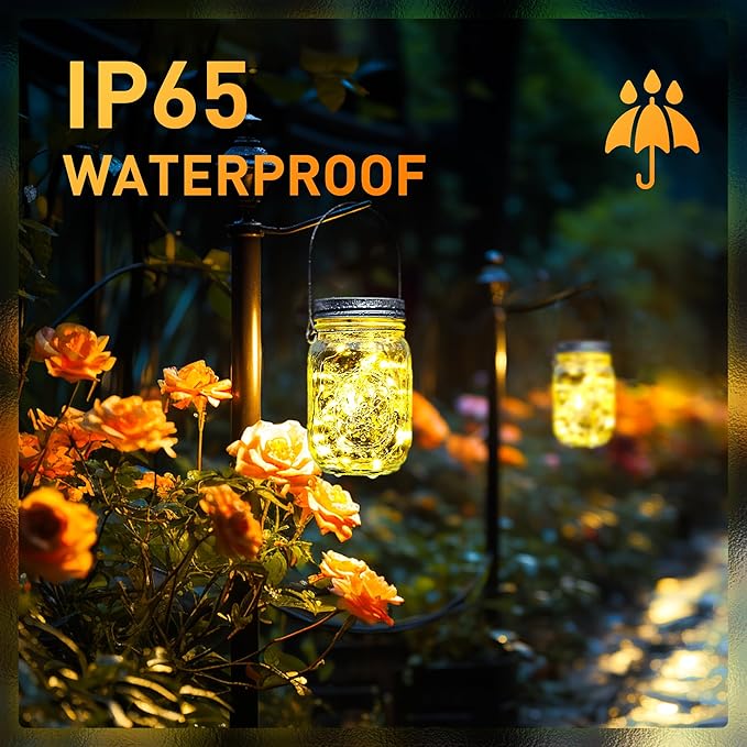 GIGALUMI Solar Mason Jar Lights, 12 Pack 30 Led String Fairy Lights Garden Lights Outdoor Waterproof Metal Lid Hanging Solar Lanterns for Outdoor, Garden, Patio, Lawn, Balcony Decoration