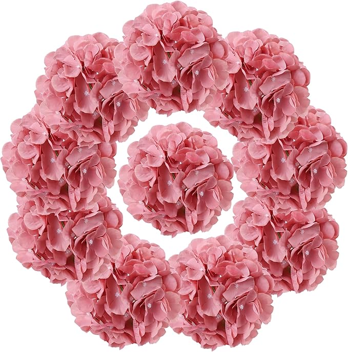 AVIVIHO Dusty Rose Hydrangea Silk Flowers Heads Pack of 10 Dusty Rose Fullness Hydrangea Flowers Artificial with Stems for Wedding Home Party Shop Baby Shower Decoration