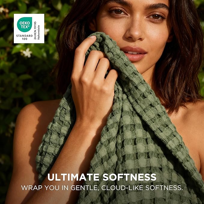 Bedsure Cooling Cotton Waffle Weave Throw Blanket - Lightweight Breathable Blanket of Rayon Derived from Bamboo for Hot Sleepers, Luxury Throws for Bed, Couch and Sofa, Green, 50x70 Inches