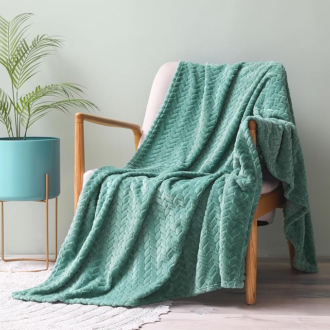 Exclusivo Mezcla Fleece Throw Blanket for Couch, 50x70 Inches Soft Cozy Jacquard Flannel Blankets, Lightweight Fuzzy Plush Warm Throws for Winter, Celadon