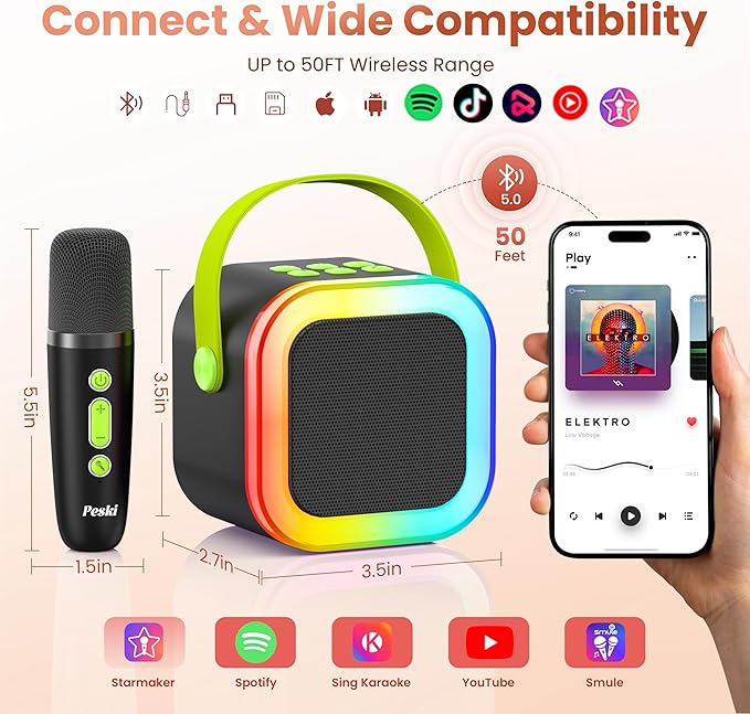 Mini Karaoke Machine for Kids Adults, Portable Bluetooth Mini Karaoke Microphone Singing Speaker Karaoke Player with 2 Wireless Mic, for All Smartphones,Birthday, Family,Home Party (Black Green)