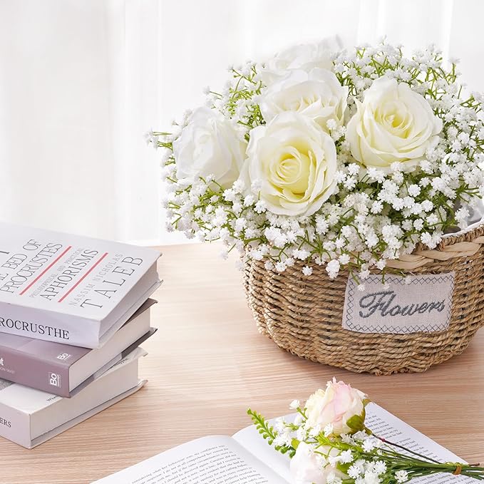 100 Pcs Babys Breath Artificial Flowers, Baby Breath Flowers Artificial Bulk, Real Touch White Fake Flowers, Faux Babies Breath Gypsophila for Wedding Home Decor Floral Arrangement