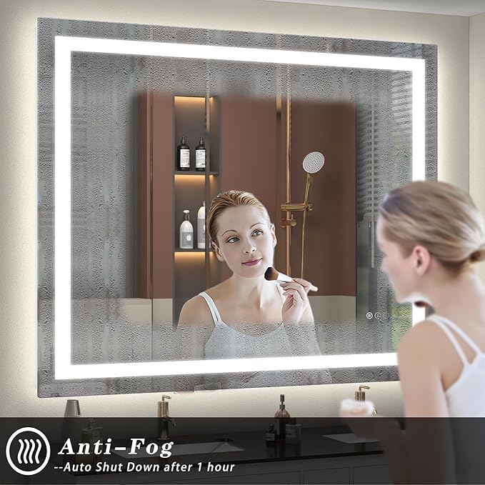 48x38 inch LED Mirror for Bathroom, Lighted Mirror for Wall, Dimmable, Anti-Fog, Shatter-Proof, ETL Listed (Front Lights + Backlit)