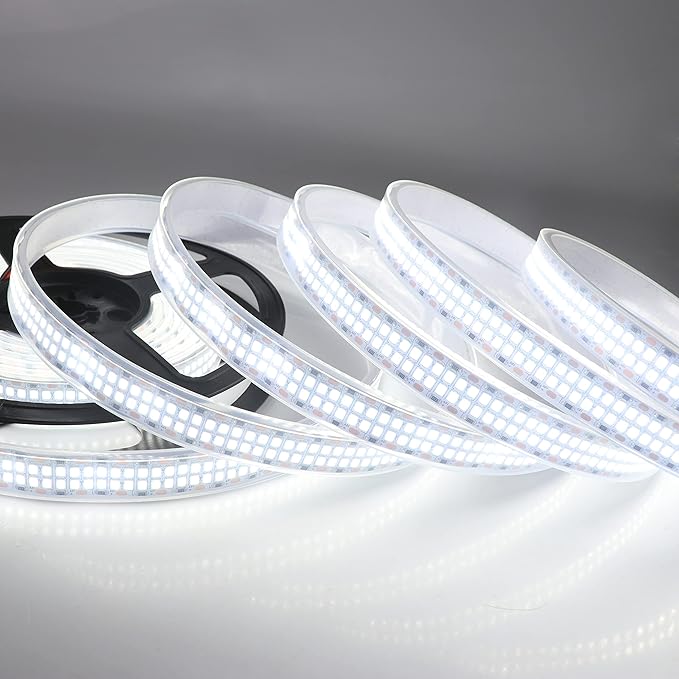 LED Strip Lights Cold White 6500K 16.4ft Double Row 2835 SMD 2400LEDs DC 12V Daylight Bright LED Tape Light Flexible Dimmable Ribbon Lamp 5M Waterproof IP67 Outdoor Lighting Decor