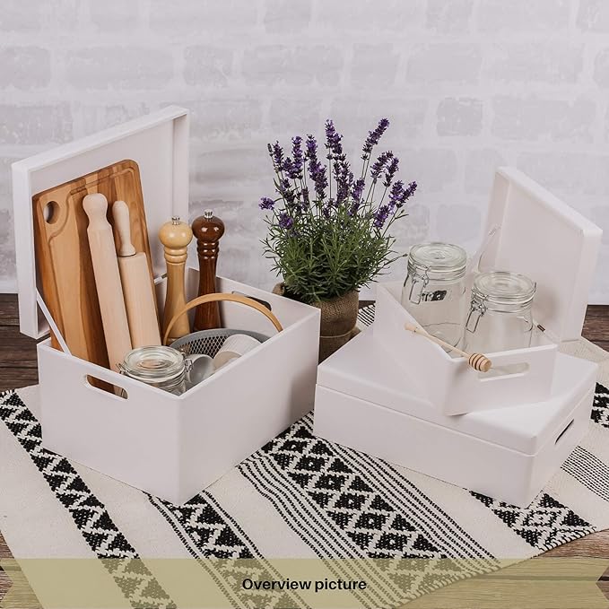 Large White Wooden Box Storage with Hinged Lid | 11.8x7.87x5.51in (+-0.5) | with Handles | Gift Box for Tool Dog Toy Shoes Clothes Kitchen Storage | Wood Keepsake Chest