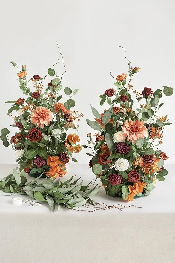Ling's Moment 41" Tall Fall Free Standing Artificial Flowers Arrangements 2 pcs Wedding Arch Altar Stage Decorations Sunset Terracotta For Ceremony Reception Church Backdrop Outdoor Aisle Floral Party