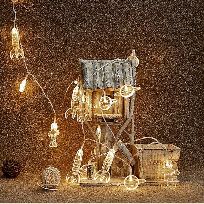 AceList 10 LED Children's Room LED String Light Astronaut Spaceship Rocket Pendants Holiday Party Lights Wall Window Nursery or Kids Room Decor Wedding Around The Garden Patio Christmas (Warm White)
