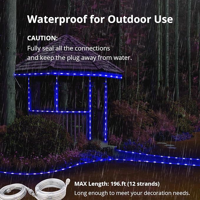 LED Rope Lights, 33Feet Blue Flat Flexible Strip Light, Plug in Novelty Lighting, Connectable and Waterproof for Home Christmas Holiday Garden Patio Party Decoration