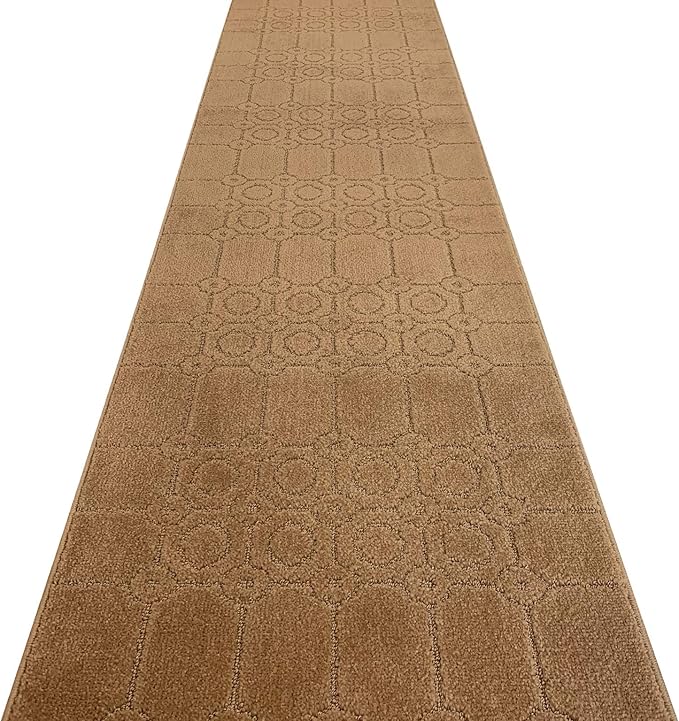 Custom Size Modern Abstract Floor Carpet Runner Rug for Hallways, Slip Resistant Latex Rubber Backed, 31 inch Wide X Customized Length, Art Gold Tan, 31 inch X 28 feet
