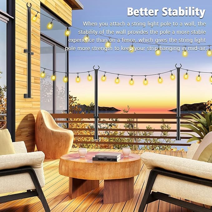 10 Pack 5Ft String Light Poles,Outside String Lights,Outdoor Light Poles,Metal Poles Stand for Patio,Backyard,Deck