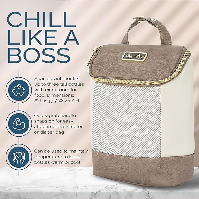 Itzy Ritzy Insulated Bottle Bag – Keeps Bottles Warm or Cool - Holds 3 Bottles & Features Interior Pocket for Ice Pack (Not Included), Vanilla Latte