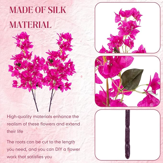 16 Pack Artificial Bougainvillea Floral 38" Silk Long Stem Bougainvillea Plants Hanging Table Centerpiece for Home Wedding Indoor Outdoor Decorations (Rose Purple)