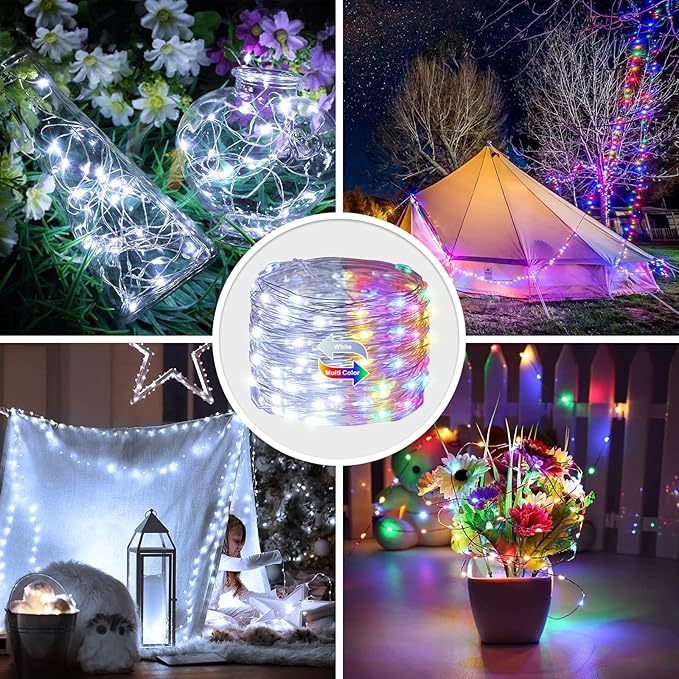 JMEXSUSS 2 Pack Color Changing Fairy Lights Battery Operated, Total 200 LED 66ft Color Changing Christmas Lights with Remote, 8 Modes Twinkle String Lights for Bedroom Decor, Cool White & Multicolor