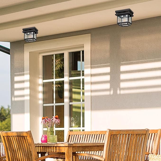 GLOBE Electric 44779 Sorrell 1-Light Outdoor Flush Mount Ceiling Light, Dark Bronze, Clear Glass Shade,Brown, Bulbs Not Included