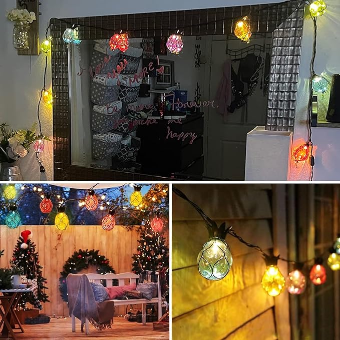 Vigdur Pineapple String Lights - Outdoor Patio Lights Plug in with 10 Pineapple Bulbs Connectable, Indoor String Light for Bedroom Bistro Tiki Decor(10FT