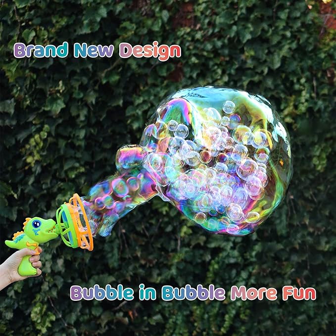 Bubble Gun Bubble Machine Dinosaur Bubble Blower Toy for Kids and Toddlers Bubble in Bubble Gun Party Favors Birthday Christmas Easter Gift for 3 4 5 6 7 8 9 Years Old Boys and Girls (Green)