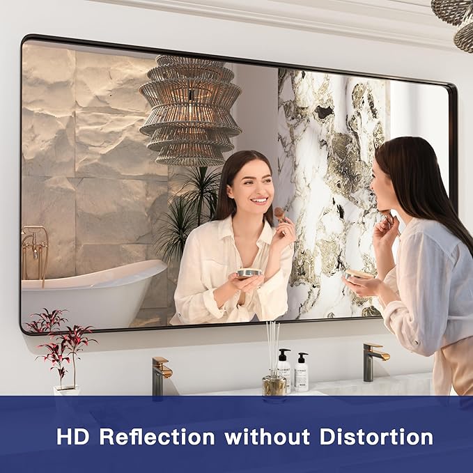 ISKM 60x30 Inch Black Framed Mirrors for Bathroom Vanity Mirror for Wall Decorative Rectangular Anti-Rust Tempered Glass (Horizontal/Vertical)