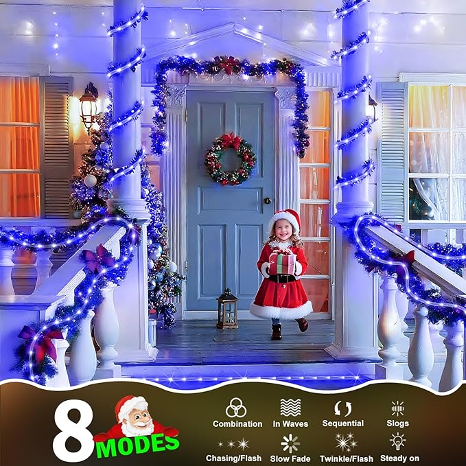 KNONEW 164FT 1000LED Rope Lights for Outside,Outdoor String Lights Waterproof 8 Modes Clear Tube Light for Indoor,Bedroom,Wedding,Garden,Patio,Christmas,Tree,Rv,Holiday Decoration(Blue)