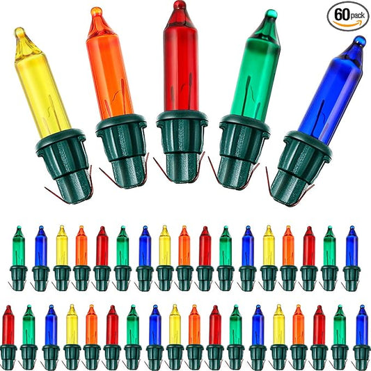 Mudder 60Count 2.5V Christmas 50/100/150/200 Count Mini Incandescent Wire String Lights Replacement Bulbs Indoor/Outdoor Christmas Lights Decor for Home Xmas Tree (Green Base with Colorful Bulb)
