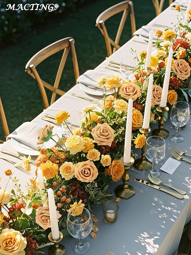 MACTING 60PCS Artificial Flower Roses Real Touch Fake Flowers with Stem Foam Roses for DIY Wedding Bridal Bouquet Table Centerpieces Party Wreath Home Fall Thanksgiving Decorations(Gold Yellow)
