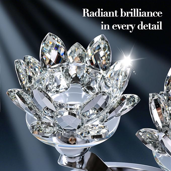 Crystal Candle Holders Lotus Candelabras Silver Arch Candlestick, Centerpiece Table, Home Hecor for Wedding, Dinning Room, Coffee Table, Kitchen, Living Room, Entryway (3 Arms, Tealight Candle)