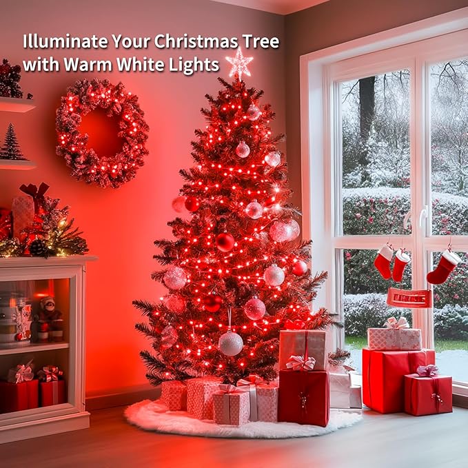 JMEXSUSS 4 Pack 50 LED Red Fairy Lights Battery Operated, 16.1ft Christmas Fairy Lights, Red String Lights for Bedroom Wedding Party Christmas Halloween Decorations