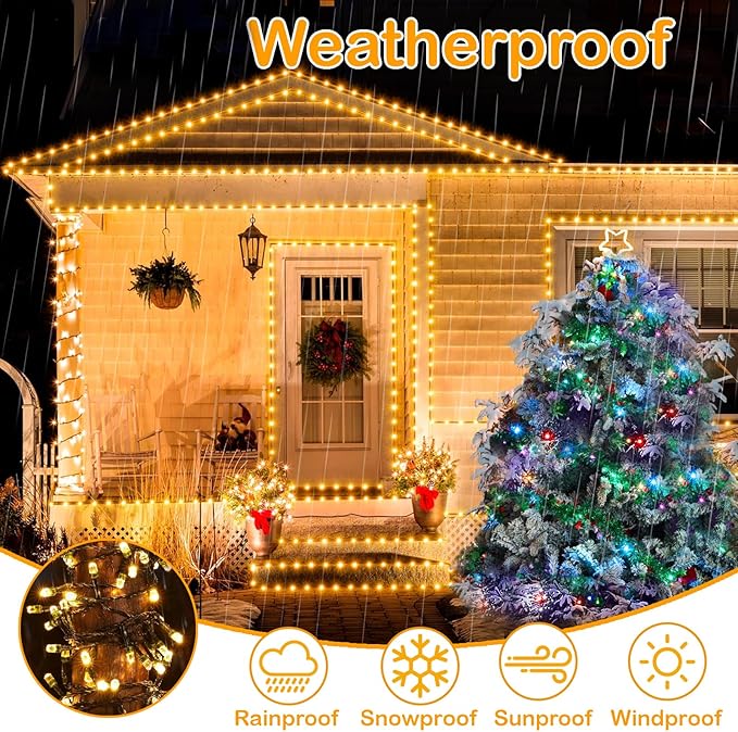 Decute 800Leds 272FT Colors Changing Christmas String Lights 4 Colors in 1 Strand 11 Modes, Waterproof Indoor Outdoor Tree Fairy Lights Warm White & Multicolor with Timer Remote