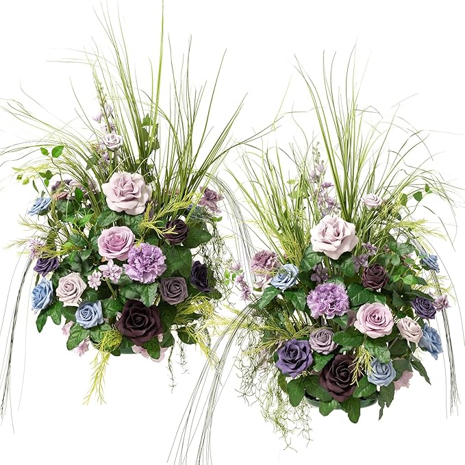 Ling's moment 41" Tall Fall Free Standing Artificial Flowers Arrangements 2pcs Wedding Aisle Runner Chair Decoration Fake Sage Purple for Arch Entryway Ceremony Reception Church Rose Floral Party