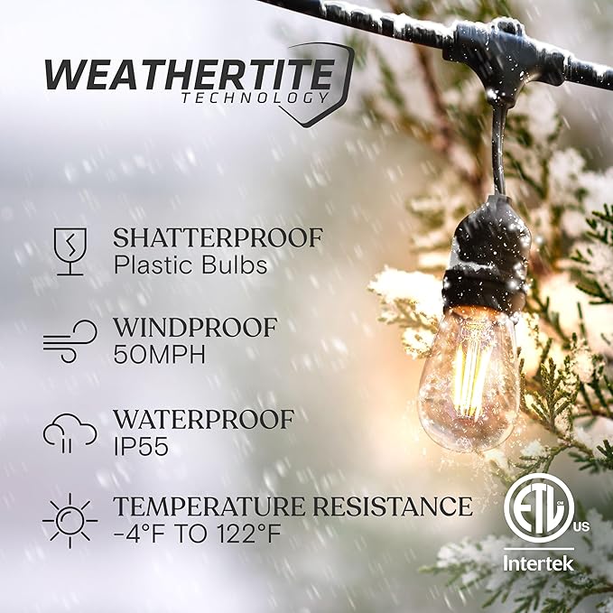 Brightech Ambience Pro - Waterproof LED Outdoor String Lights - 7 Hanging, Dimmable 2w Vintage Edison Bulbs - 24 Ft Commercial Grade Patio Lights Create Cafe Ambience in Your Backyard - Black