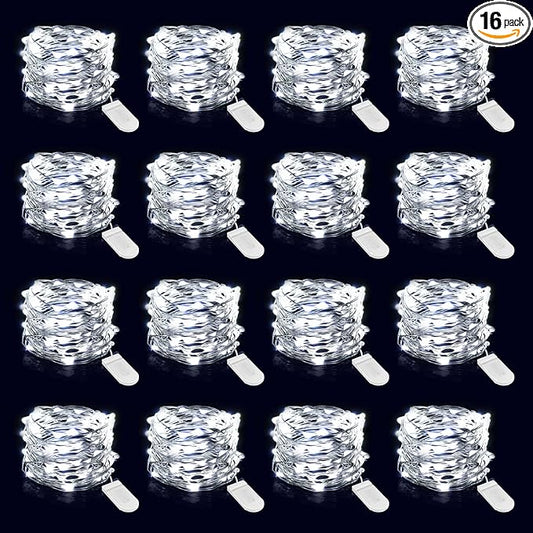 Onforu 16 Pack Fairy Lights Battery Operated String Lights, 6.5ft 20 Mini LED Lights, IP67 Waterproof White Fairy Lights, Twinkle Lights for Mason Jar Wedding Centerpiece Decor Christmas Bedroom