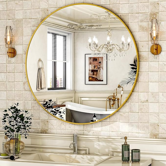 HARRITPURE Round Mirror 19.6 Gold Wall Mounted Circle Mirrors Vanity Mirror with Brushed Aluminum Alloy Frame Modern Decoration for Bathroom, Living Room, Vanity, Bedroom, Entryway