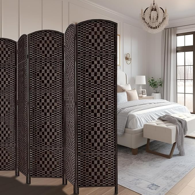 Rose Home Fashion Room Divider, 6 ft Tall Room Dividers and Folding Privacy Screens, 16in Privacy Screen 8 Panel Dark Coffee Space Temporary Wall Foldable Partition Separation
