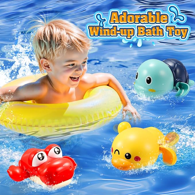 Baby Bath Toys,Light Up Crab Bubble Machine Blower with LED Lights,3 Cute Wind-Up Bath Toys for Kids Ages 1-3 4-8 Toddler Bathub Toy Great Birthday Gifts for Kids