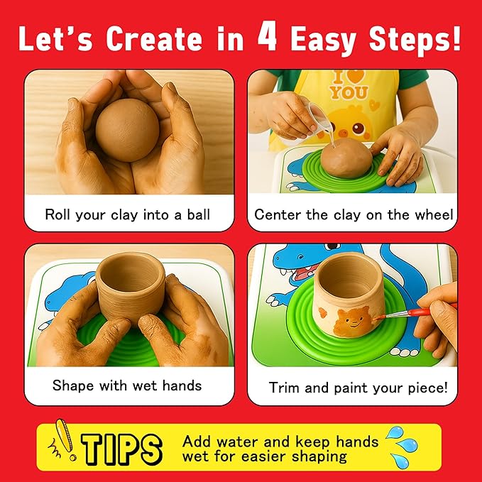 Pottery Wheel for Kids, Ceramic Art Pottery Painting Kit for Kids Ages 3-12