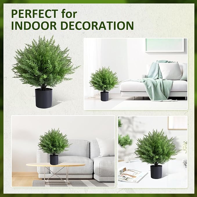 Artificial Topiary Bushes for Outdoors with Spike, Christmas Tree, UV Resistant Faux Plants for Indoor Outdoor Fall Winter Decor (Heart Crpress Topiary with Pot-2 Pack)