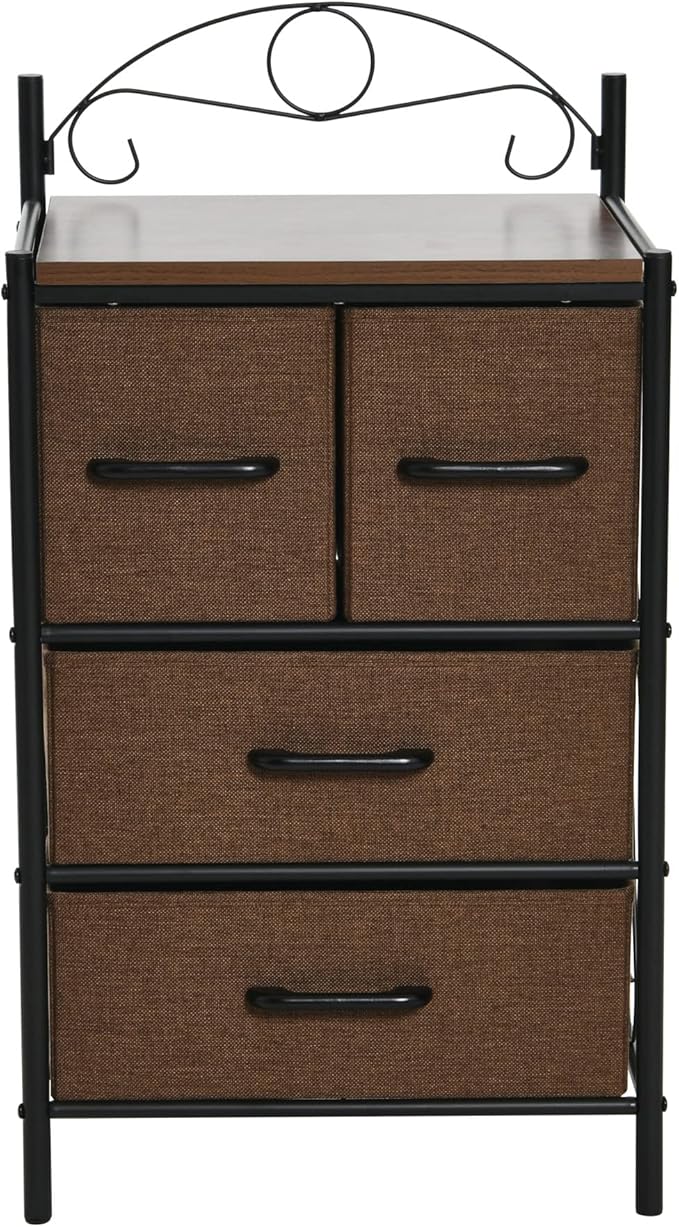 Household Essentials Victorian Style 4-Drawer Storage Organizer Unit, Black and Brown