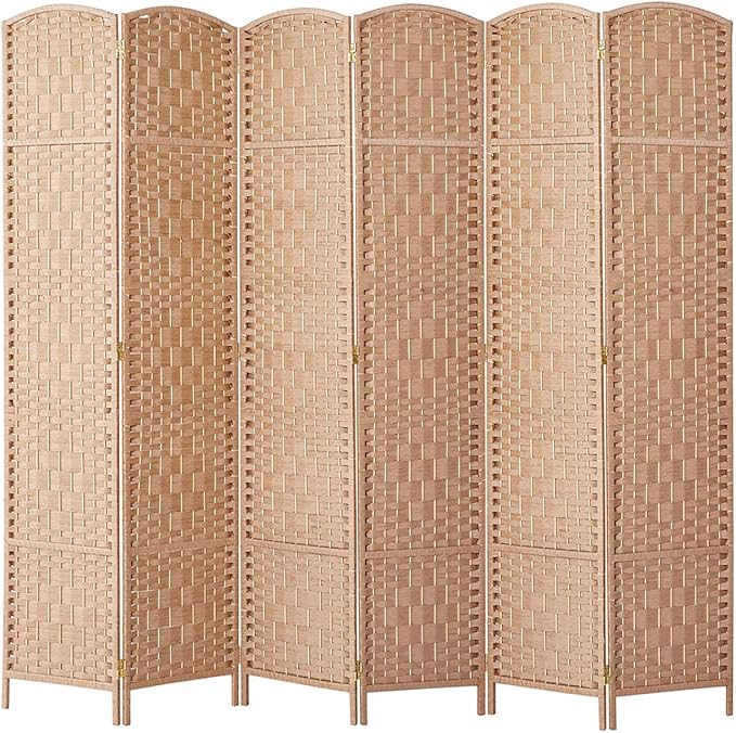 Rose Home Fashion Room Divider, 6 ft Tall Room Dividers and Folding Privacy Screens, 16in Privacy Screen 6 Panel Natural Space Temporary Wall Foldable Partition Separation