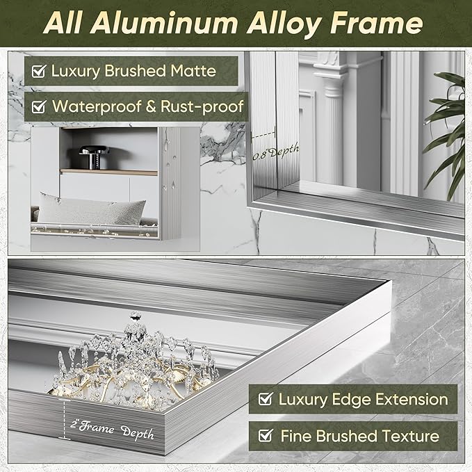 Suidia Bathroom Mirror, 30" x 40" Wall Mirror Metal Framed, Bathroom Vanity Mirror for Living Room Bedroom Bathroom Entryway, Silver, Rect Corner Style