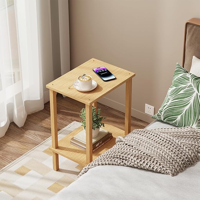 TUTOTAK End Table, Set of 2, Side Table, Nightstand, 2-Tier Storage Shelf, Sofa Table for Small Space, Living Room, Bed Room, Natural TB01BN035