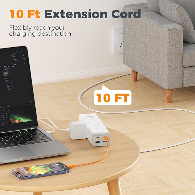 TESSAN Surge Protector Power Strip PD 20W, 10 FT Extension Cord with Multiple Outlets Flat Plug, 4 USB (2 USB C) and 9 AC Outlets, Multi Port Charging Station for Home Office Dorm Room Essentials