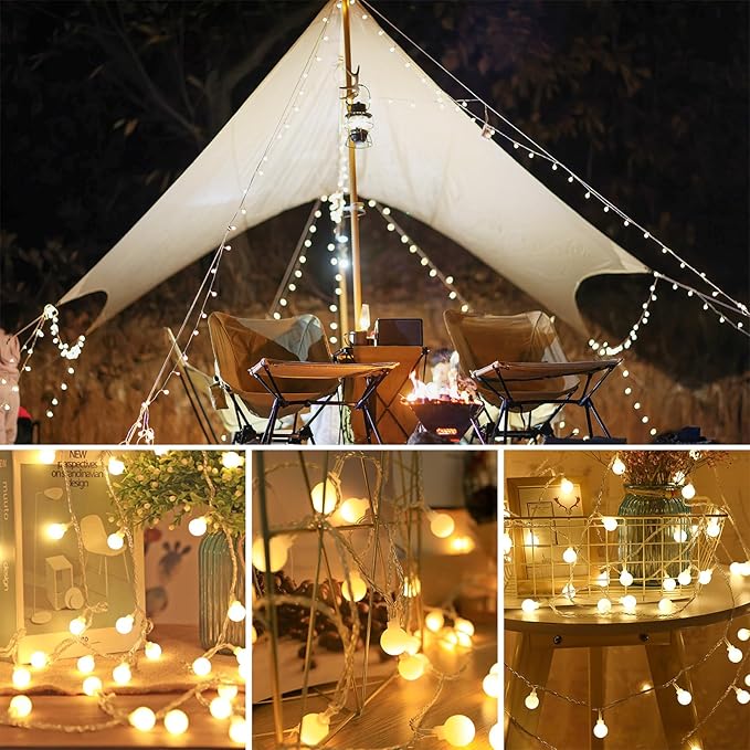 WERTIOO 33ft 100 LEDs Battery Operated String Lights Globe Fairy Lights with Remote Control for Outdoor/Indoor, Tent, Camping, Bedroom,Garden,Christmas Tree[8 Modes,Timer ] (Warm White)