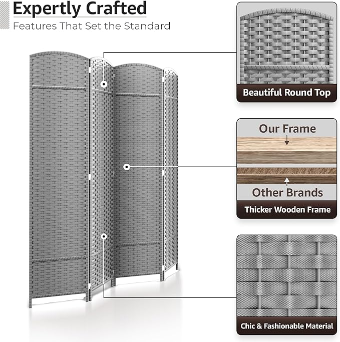 Sorbus 4 Panel Room Divider 6 ft. Tall - Privacy Screen, Extra Wide Double Hinged Panels, Mesh Hand-Woven Design, Partition Room Dividers and Folding Privacy Screens, Wall Divider for Room Separation