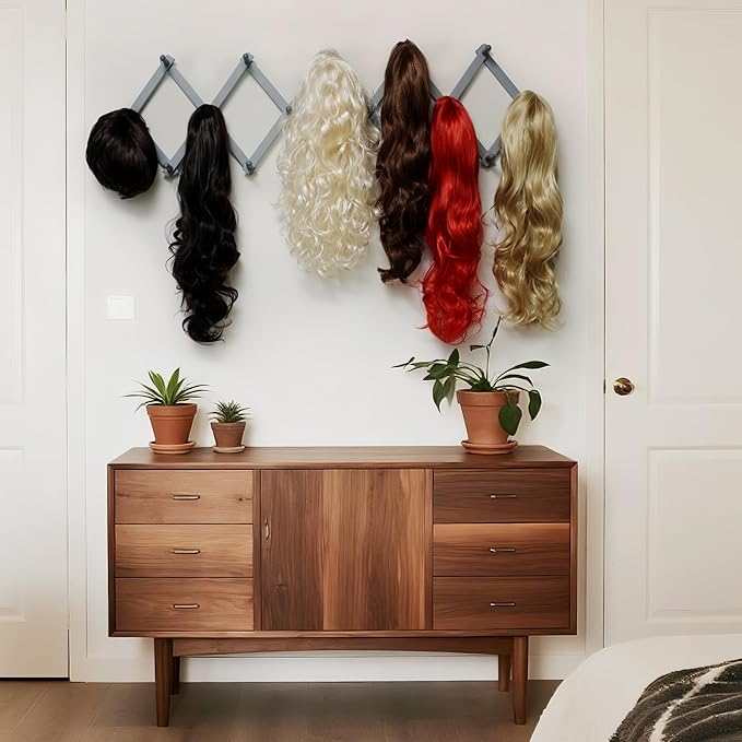 SKOLOO Accordion Wall Hanger with 16 Hooks, Modern Expandable Coat Rack Hat Rack for Wall, Solid Wooden, Dusty Gray Oak