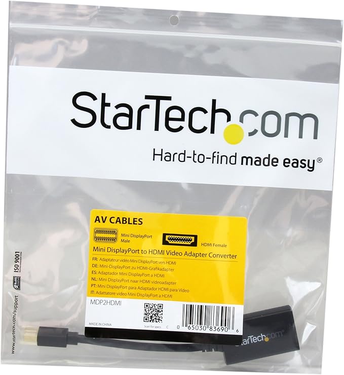 StarTech.com Mini DisplayPort To HDMI Adapter - 1080p - Mini DP To HDMI Monitor/Display/TV - Passive mDP 1.2 to HDMI Adapter Dongle Video Converter - Upgraded Version Is MDP2HDEC (MDP2HDMI),Black
