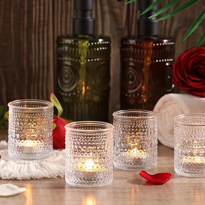 15Pcs Glass Votive Candle Holders, Clear Tea Light Candle Holders Vintage Tealight Candle Holder Bulk for Autumn, Thanksgiving Table Centerpieces, Christmas Decor (Clear)