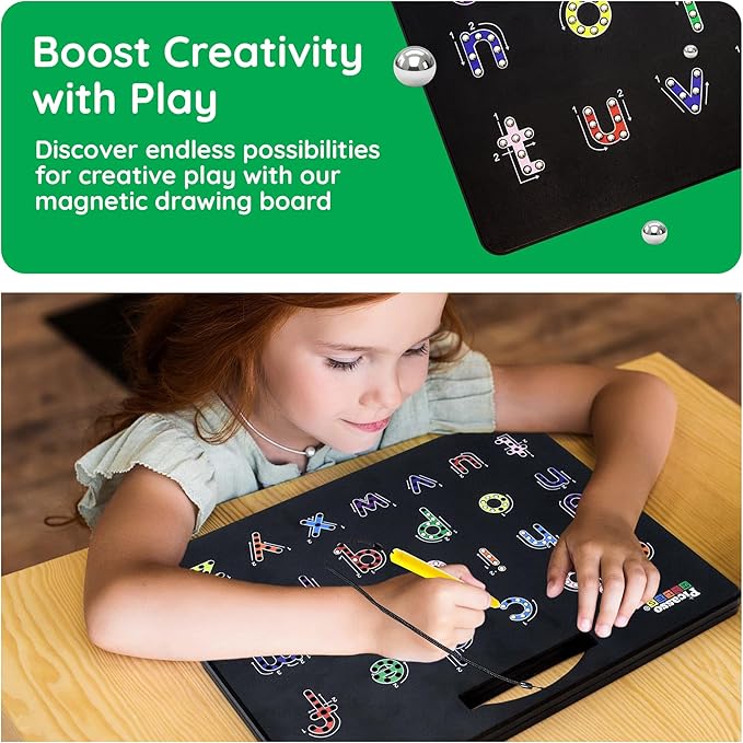 PicassoTiles 2PK 4-in-1 Magnetic Drawing Board 12x10 inch Large Magnet Tablet Pad with 4 Facings Lowercase & Uppercase Alphabets, Numbers, & Freestyle STEM Learning Writing Reading Playboard PTB06
