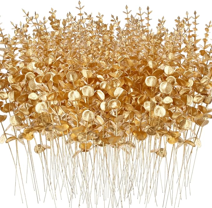 Giegxin 200pcs Artificial Eucalyptus Plant, 15in Gold, for Home Decor, Wedding Centerpiece