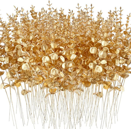 Giegxin 200pcs Artificial Eucalyptus Plant, 15in Gold, for Home Decor, Wedding Centerpiece