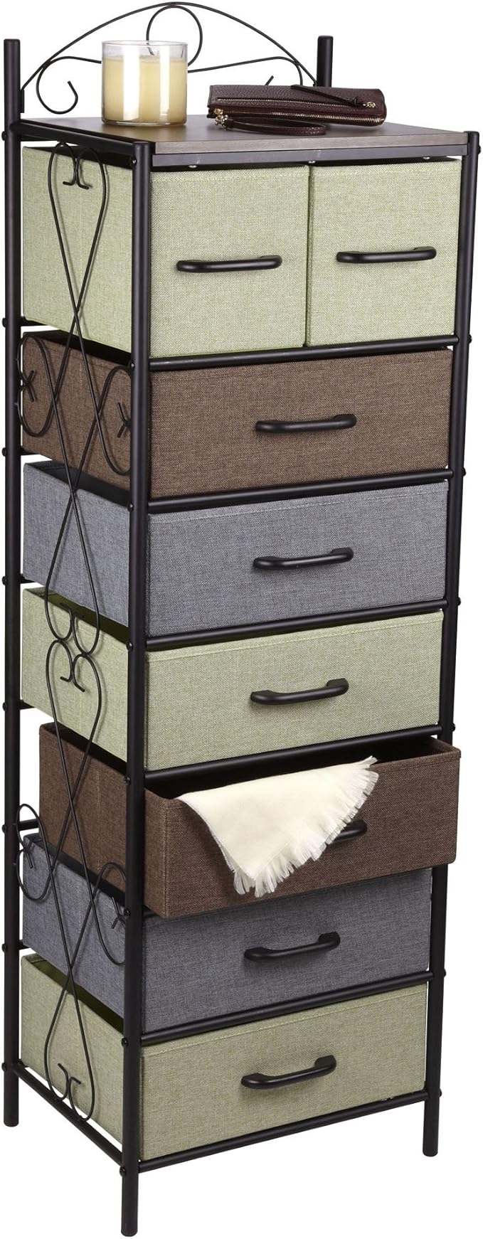 Household Essentials Victorian Style 8-Drawer Tower Storage Organizer Unit, Multicolor